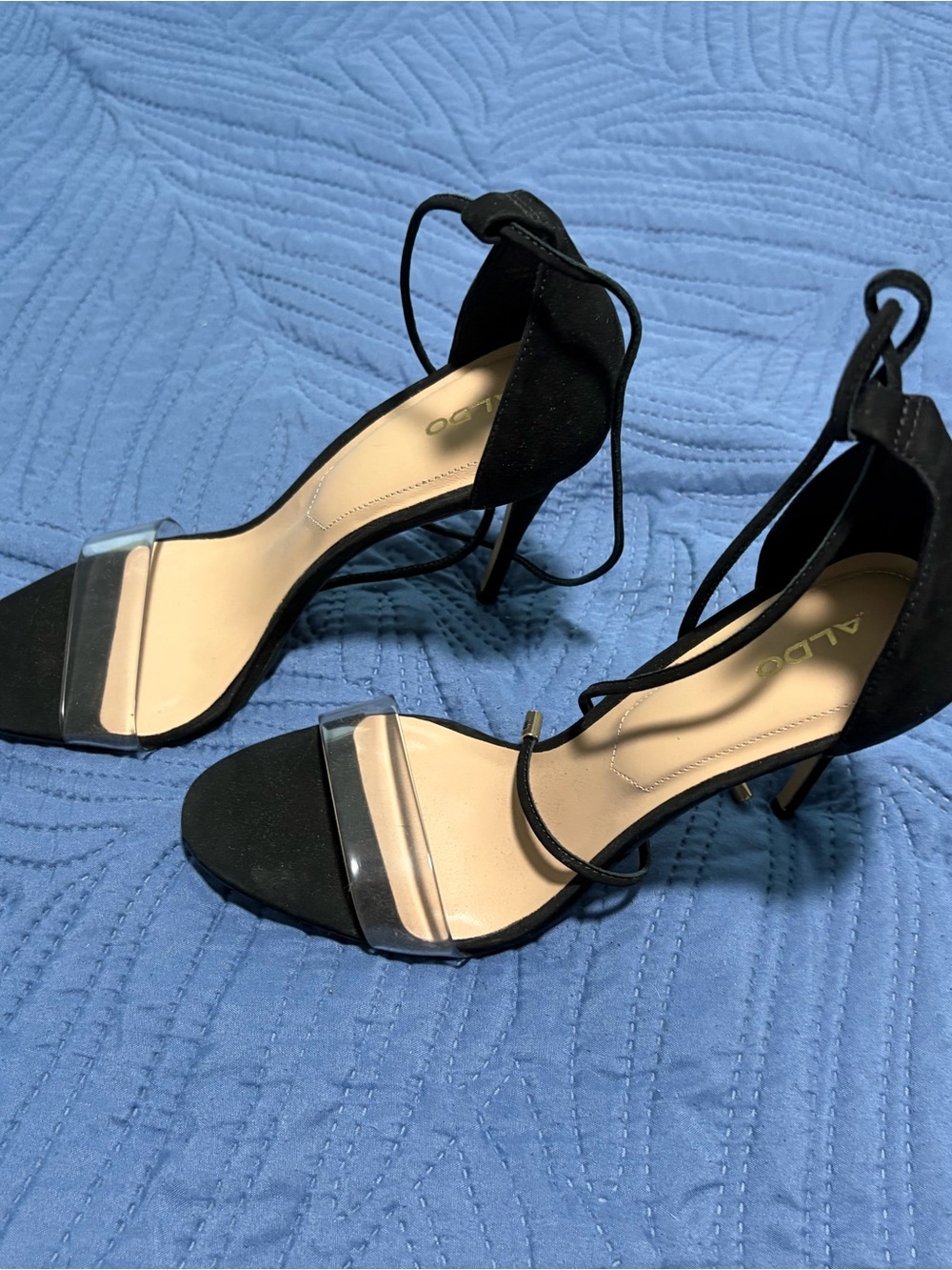 ALDO Black Heeled Sandals with Clear Toe Strap